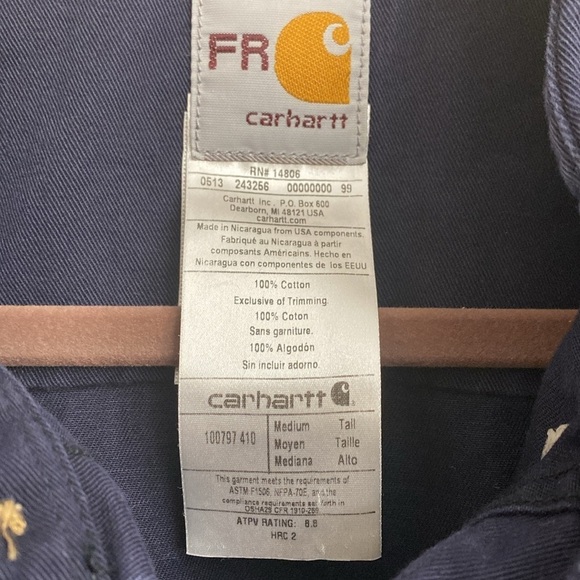 Carhartt Long sleeve Fire resistant Shirt Men’s SZ MT Navy Workwear heavy duty - Picture 5 of 9